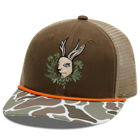 BASSDASH Camo Rope Trucker Hat Adjustable Embroidered Baseball Cap Mesh Back for Duck Deer Hunting Fly Fishing Camping