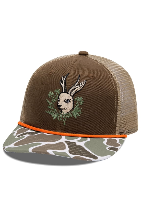 Camo Rope Trucker Hat Adjustable Embroidered Baseball Cap Mesh Back for Duck Deer Hunting Fly Fishing Camping