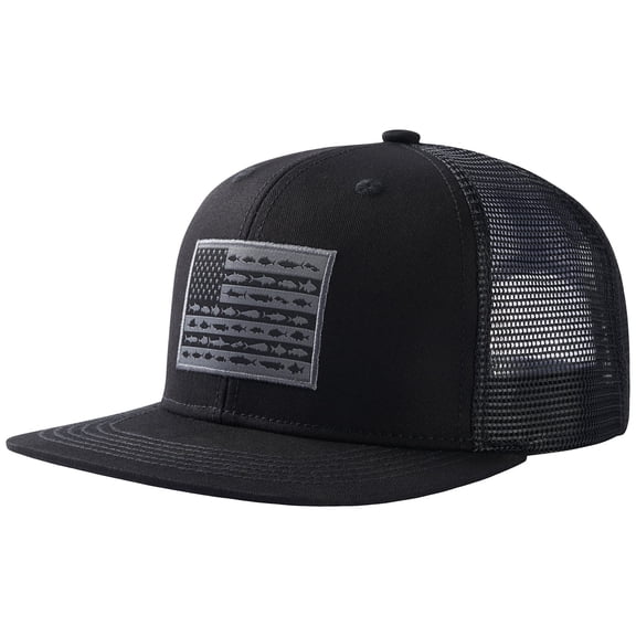 BASSDASH Flat Brim Trucker Cap Adjustable Snapback Hat Mesh Back For Men Women Fishing Hunting