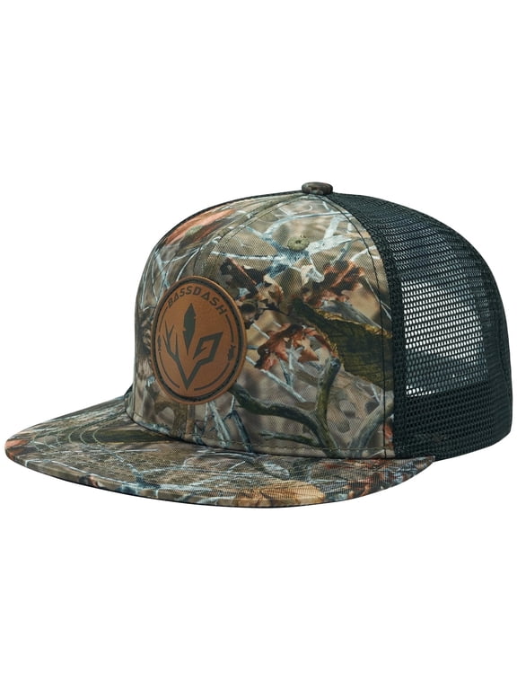 Flat Brim Trucker Cap Adjustable Snapback Hat Mesh Back For Men Women Fishing Hunting