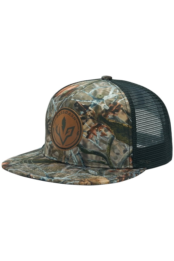 Flat Brim Trucker Cap Adjustable Snapback Hat Mesh Back For Men Women Fishing Hunting