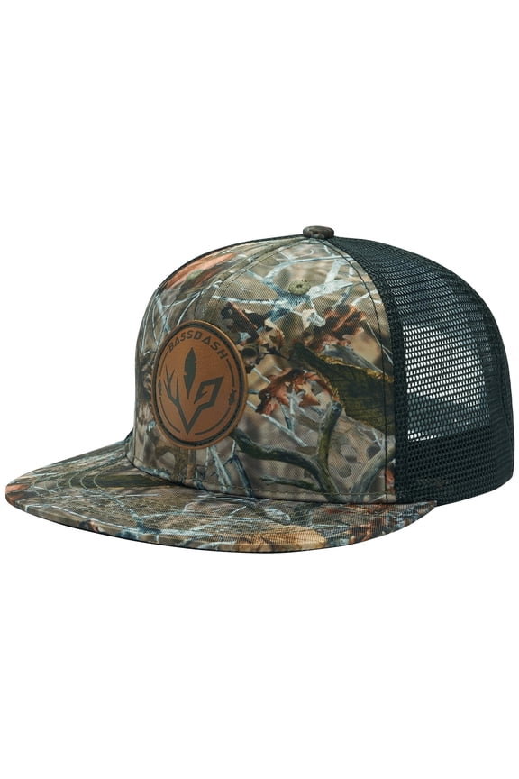 Flat Brim Trucker Cap Adjustable Snapback Hat Mesh Back For Men Women Fishing Hunting