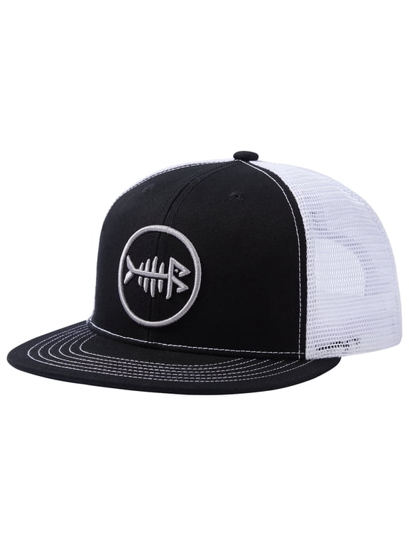 Flat Brim Trucker Cap Adjustable Snapback Hat Mesh Back For Men Women