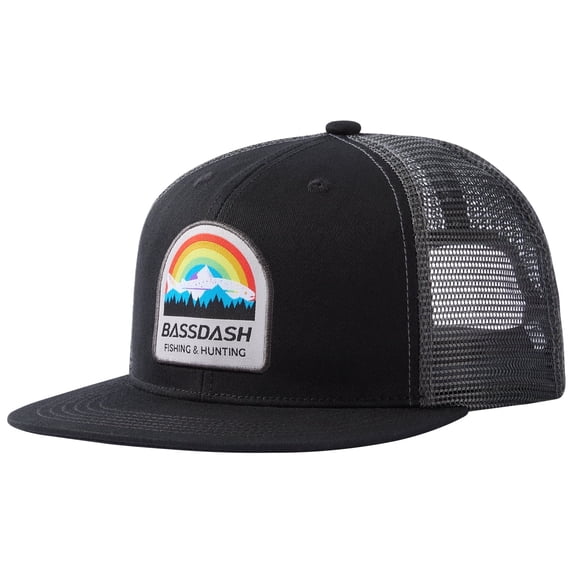 BASSDASH Flat Brim Trucker Cap Adjustable Snapback Hat Mesh Back For Men Women
