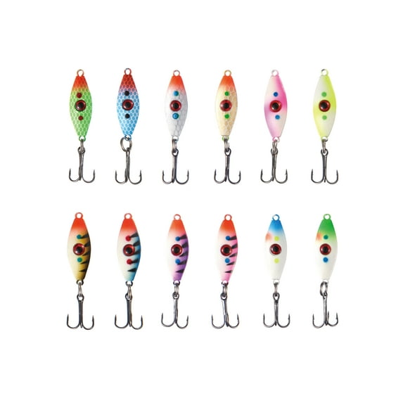 BASSDASH Ice Fishing Lure Kit Glowing Paint Jigs for Winter Ice Jigging Crappie Sunfish Perch Walleye Pike