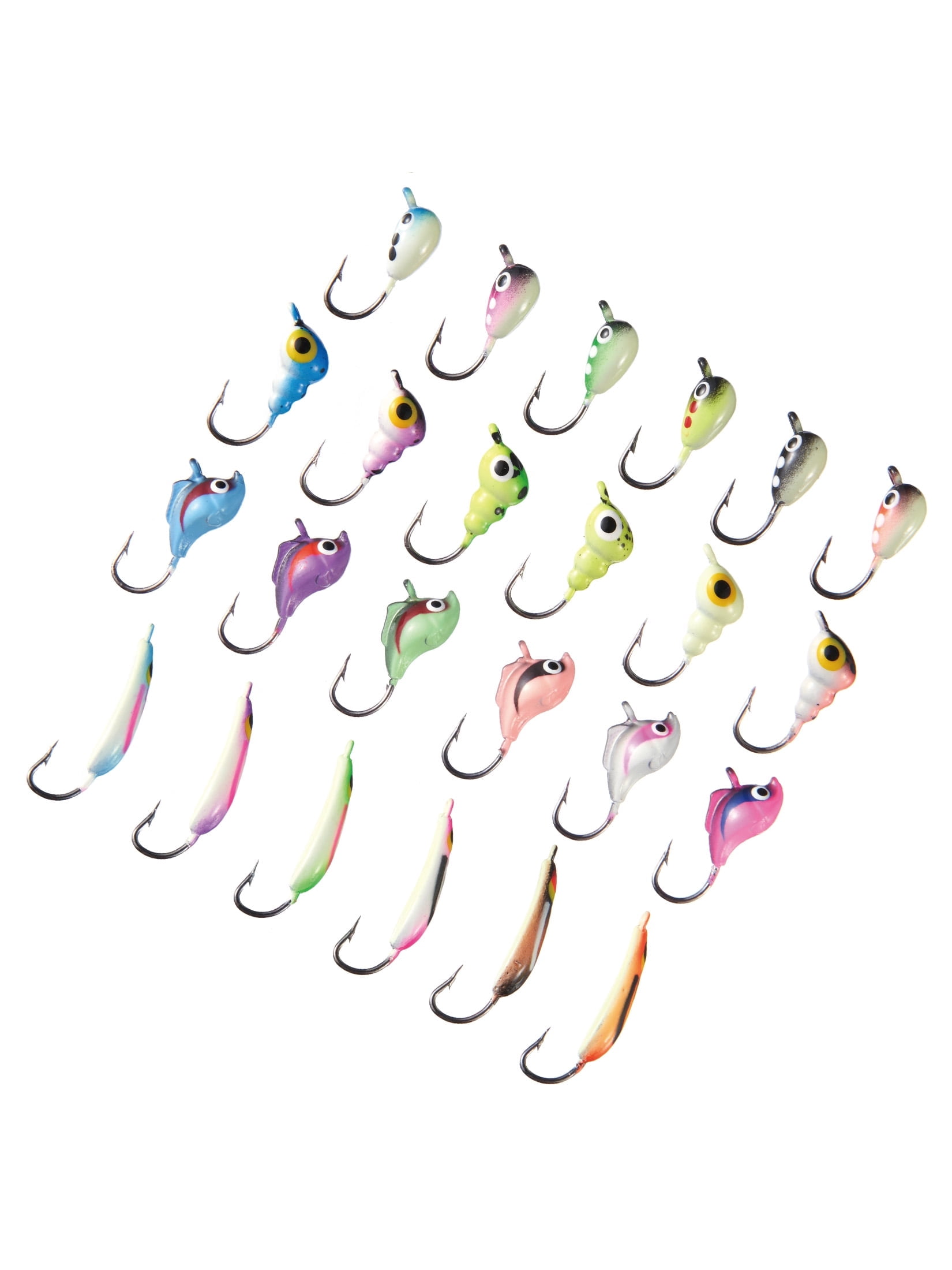 BASSDASH Ice Fishing Lure Kit Glowing Paint Jigs for Winter Ice Jigging Crappie Sunfish Perch Walleye Pike