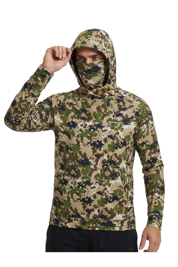 Men’s Fishing Fleece Hoodie with Neck Gaiter Water Resistant Performance Hunting Sweatshirt FS18M
