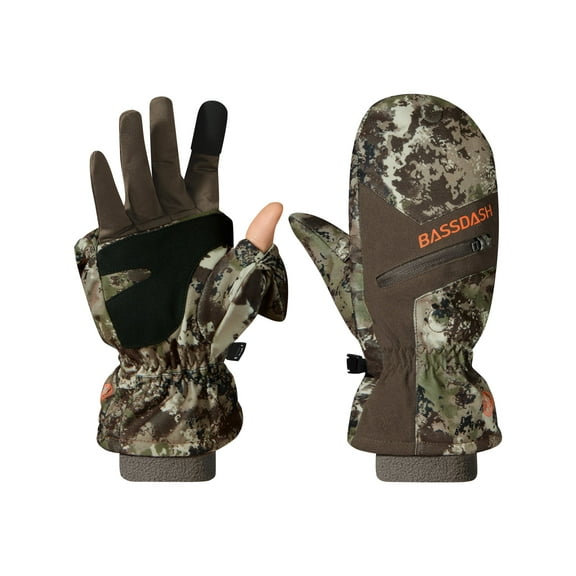 BASSDASH Men’s Insulated Mittens Winter Camo Hunting Gloves Water Resistant for Cold Weather Outdoor Activities HG04M