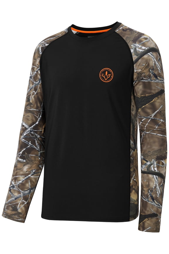Men’s Lightweight Camo Hunting Shirt UPF 50+ Sun Protection Long Sleeve Hiking Fishing Performance Tee Mesh Panels