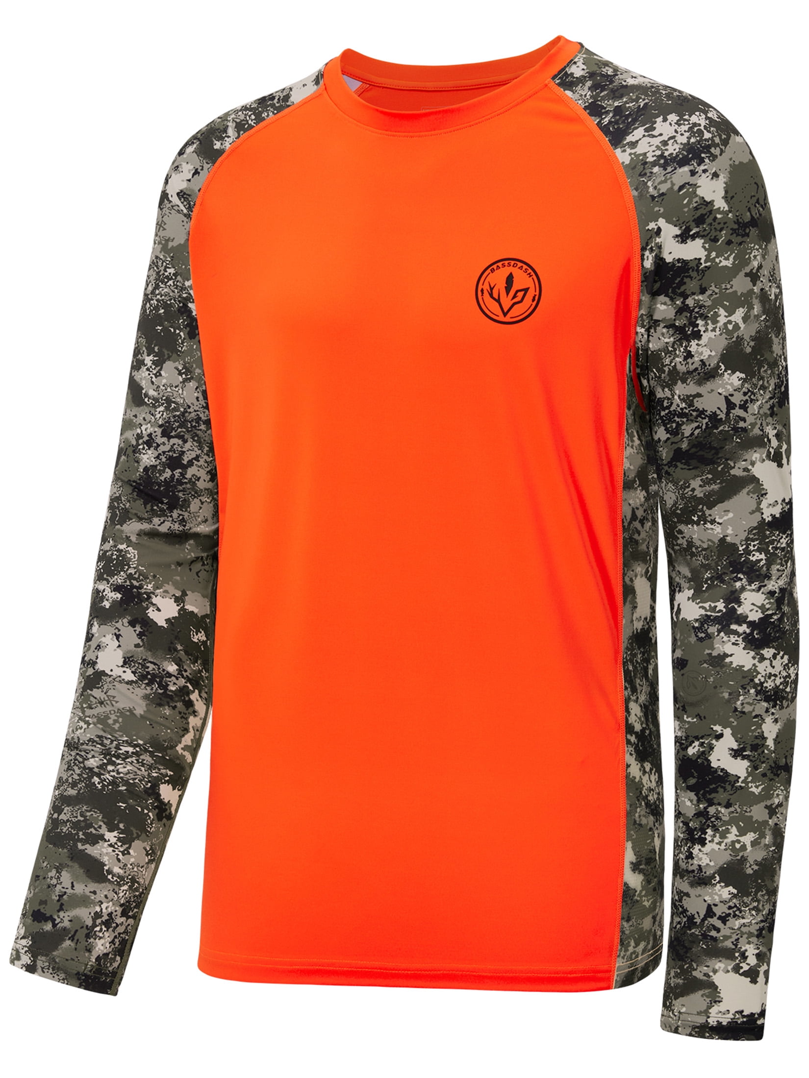 BASSDASH Men’s Lightweight Camo Hunting Shirt UPF 50+ Sun Protection Long Sleeve Hiking Fishing Performance Tee Mesh Panels
