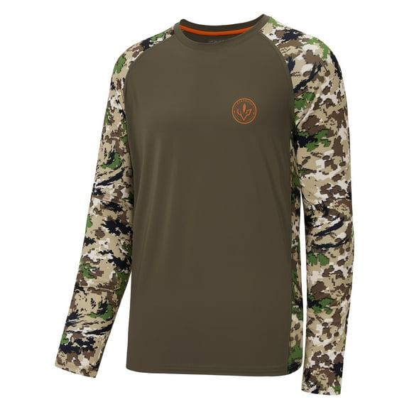 BASSDASH Men’s Lightweight Camo Hunting Shirt UPF 50  Sun Protection Long Sleeve Hiking Fishing Performance Tee Mesh Panels
