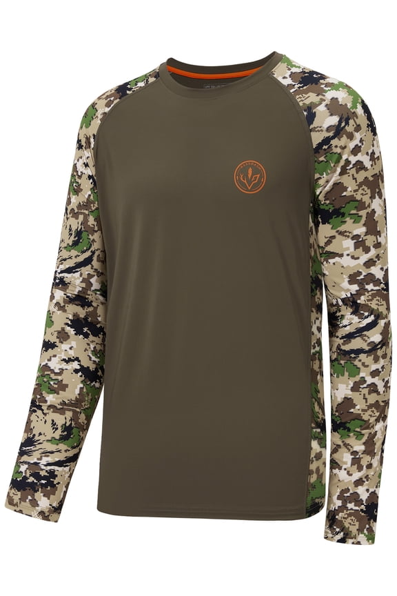 Men’s Lightweight Camo Hunting Shirt UPF 50+ Sun Protection Long Sleeve Hiking Fishing Performance Tee Mesh Panels