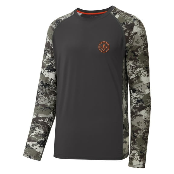 BASSDASH Men’s Lightweight Camo Hunting Shirt UPF 50  Sun Protection Long Sleeve Hiking Fishing Performance Tee Mesh Panels