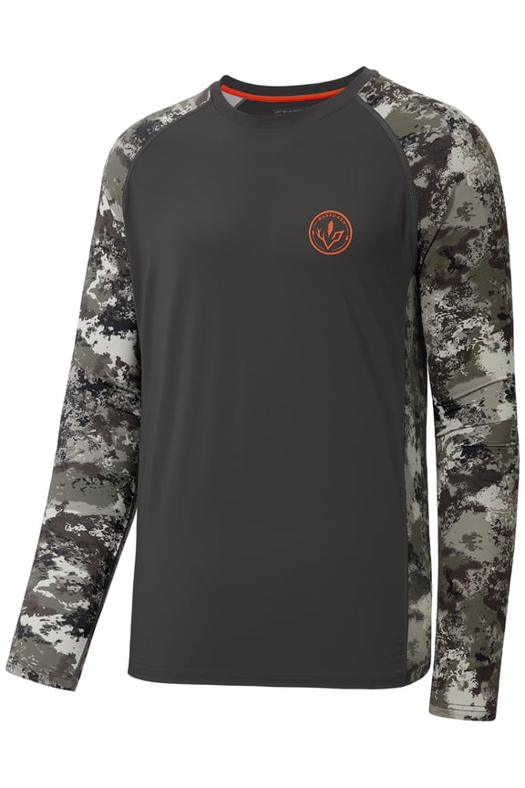 Men’s Lightweight Camo Hunting Shirt UPF 50+ Sun Protection Long Sleeve Hiking Fishing Performance Tee Mesh Panels