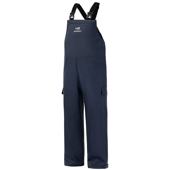 BASSDASH Men’s Waterproof Fishing Bibs Stain Resistant Rain Pants Adjustable Lightweight Pu-Coated Workwear Overalls