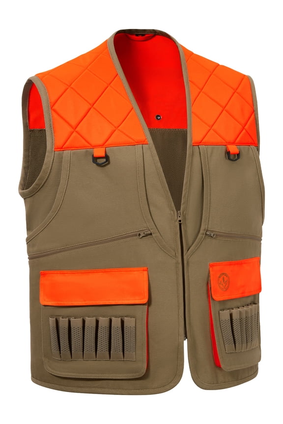 Multi Pockets Upland Field Bird Hunting Vest Blaze Orange Brown Water Resistant Rip Stop for Men Women