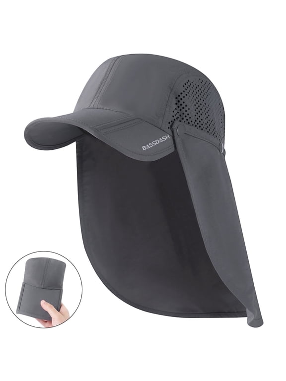 UPF 50+ Foldable Fishing Hat Baseball Cap with Removable Neck Flap Portable for Men Women Golf Hiking
