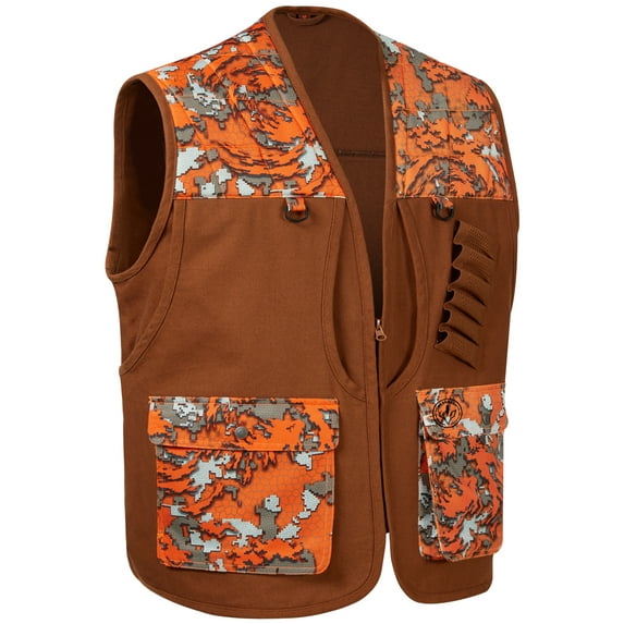 BASSDASH Unisex Upland Game Field Water-Resistant Bird Hunting Vest with Multi Pockets Brown/Orange Men Women FV11