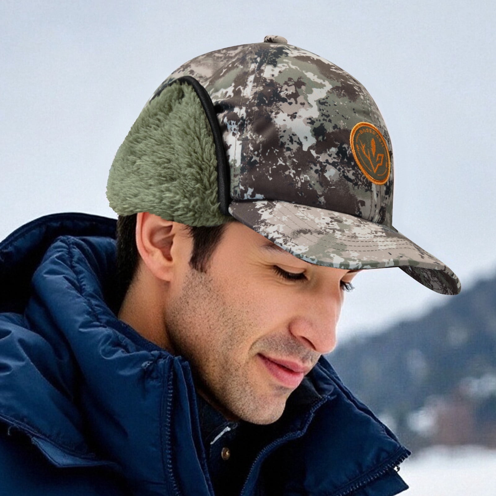 BASSDASH Warm Fleece Lined Hat with Ear Flap Winter Water Resistant Windproof Baseball Sports Cap for Hunting Hiking Fishing
