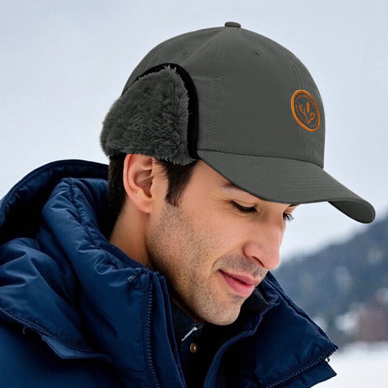 BASSDASH Warm Fleece Lined Hat with Ear Flap Winter Water Resistant Windproof Baseball Sports Cap for Hunting Hiking Fishing