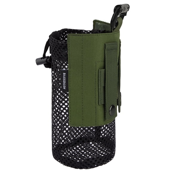 BASSDASH Water Bottle Pouch with Molle Straps Belt Clip Carabiner Foldable Mesh Holder Bag for Travel Fishing Hunting Hiking Outdoor Activities