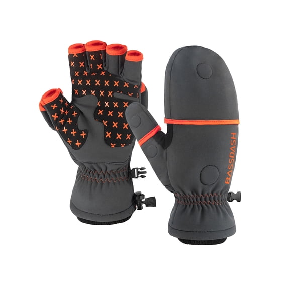 BASSDASH WinteFlex Insulated Convertible Mittens Fingerless Gloves Water Resistant for Men Women Cold Weather Fishing Hiking