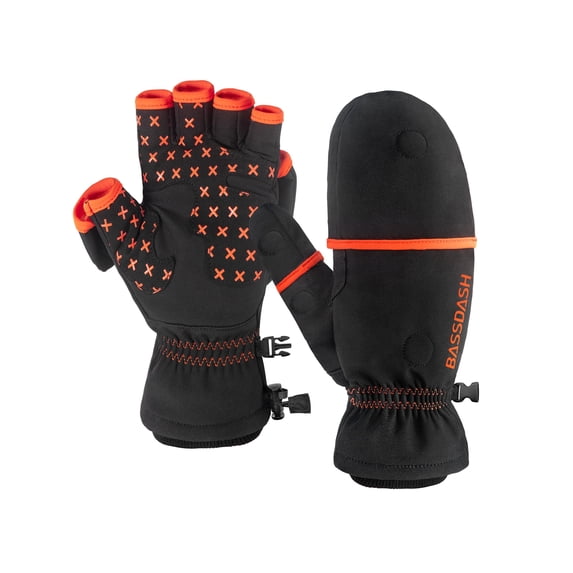 BASSDASH WinteFlex Insulated Convertible Mittens Fingerless Gloves Water Resistant for Men Women Cold Weather Fishing Hiking