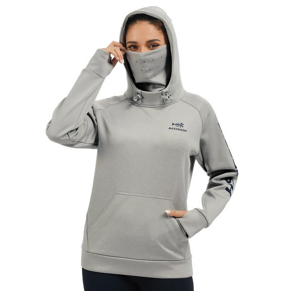 BASSDASH Women’s Fleece Fishing Hoodie with Neck Gaiter Water Resistant Performance Hiking Sweatshirt Pullover