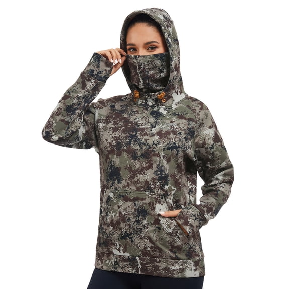 BASSDASH Women’s Fleece Fishing Hoodie with Neck Gaiter Water Resistant Performance Hiking Sweatshirt Pullover