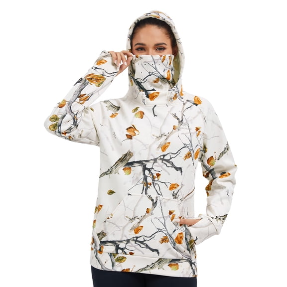 BASSDASH Women’s Fleece Fishing Hoodie with Neck Gaiter Water Resistant Performance Hiking Sweatshirt Pullover