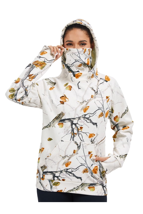 Women’s Fleece Fishing Hoodie with Neck Gaiter Water Resistant Performance Hiking Sweatshirt Pullover