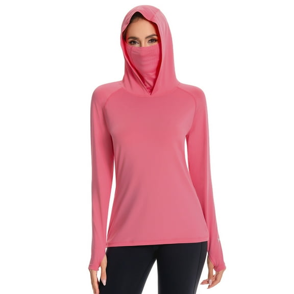 BASSDASH Women’s UPF 50  Sun Protection Hoodie with Face Mask Neck Gaiter Breathable Long Sleeve Shirt for Hiking Fishing