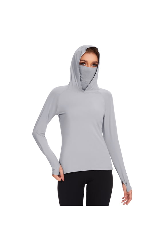 Women’s UPF 50+ Sun Protection Hoodie with Face Mask Neck Gaiter Breathable Long Sleeve Shirt for Hiking Fishing