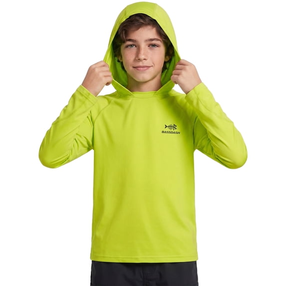 BASSDASH Youth UPF50+ Performance T Shirt with Hood Long Sleeve Fishing Hiking Sun Shirt FS03Y