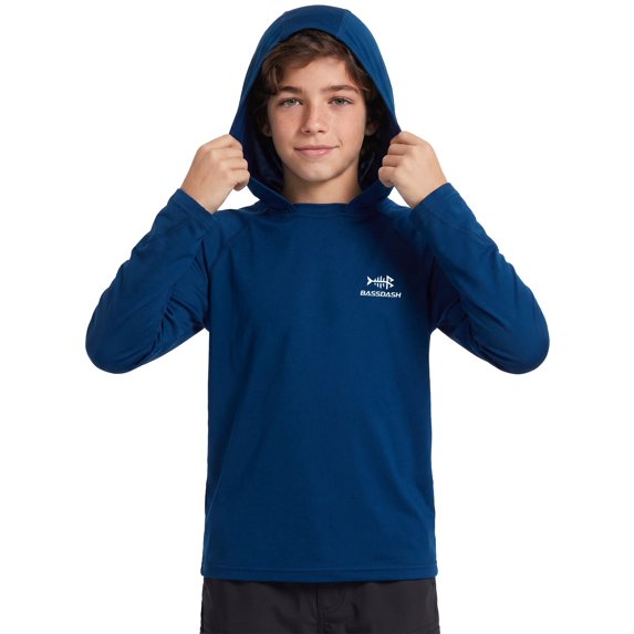 BASSDASH Youth UPF50+ Performance T Shirt with Hood Long Sleeve Fishing Hiking Sun Shirt FS03Y