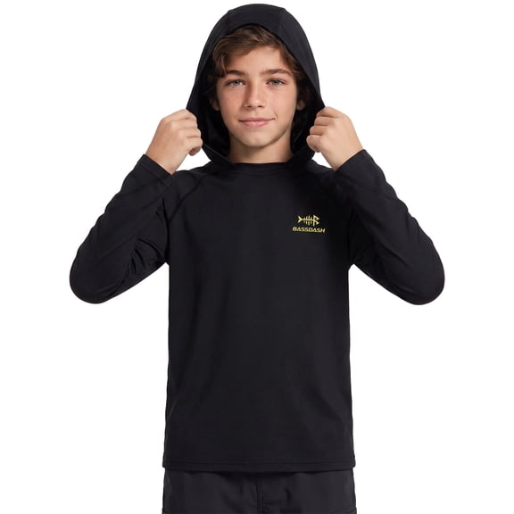 BASSDASH Youth UPF50+ Performance T Shirt with Hood Long Sleeve Fishing Hiking Sun Shirt FS03Y