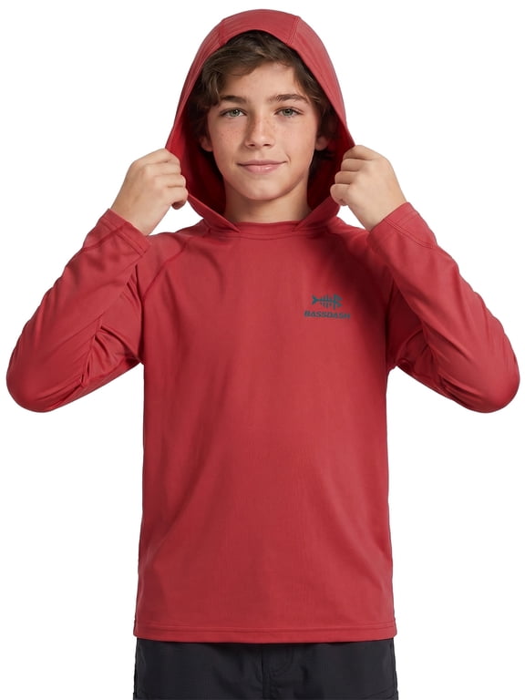 Youth UPF50+ Performance T Shirt with Hood Long Sleeve Fishing Hiking Sun Shirt FS03Y