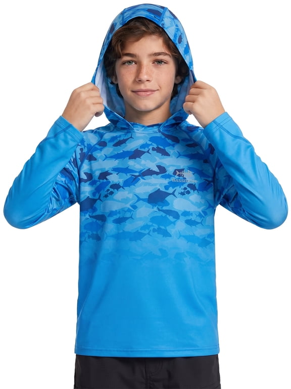 Youth UPF50+ Performance T Shirt with Hood Long Sleeve Fishing Hiking Sun Shirt FS03Y