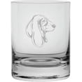 thumbnail image 1 of BASSET HOUND Dog Themed Etched 10.25oz Crystal Rocks Whisky Glass, 1 of 1