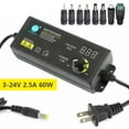 thumbnail image 1 of BASSTOP 3V - 24V 2.5A 60W Adjustable DC Power Supply Adapter Speed Control Volt Display with Variable 8 Plugs and 1 Polarity Reverse Cable Cord, 1 of 8