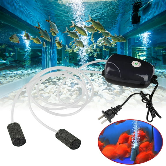 BASSTOP Aquarium Air Pump, Fish Tank Air Pump with 2 Air Stone, Dual Outlet Adjustable Air Valve,Air Pump for Fish Tank Up to 300 Gallon