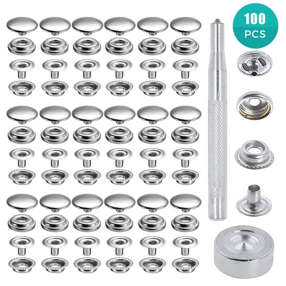 BASSTOP Snaps Kit for Boat Cover, 100Pcs Stainless Steel Snap Fastener Kit, Marine Grade Canvas Screws Snaps Buttons Tool Marine Grade Sewing Fastener, 2 Fixing Tool