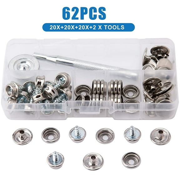 BASSTOP Stainless Steel Marine Grade Canvas and Upholstery Boat Cover Snap Button Fastener Kit with 2Pcs Setting Tool (62 Pcs)