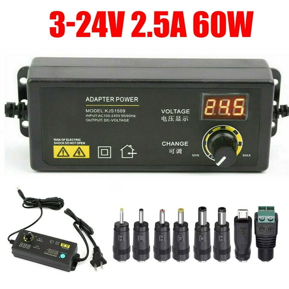 BASSTOP Universal Power Aadpter,Adjustable Voltage 3 to 24V AC/DC Switch Power Supply Adapter with LED Display