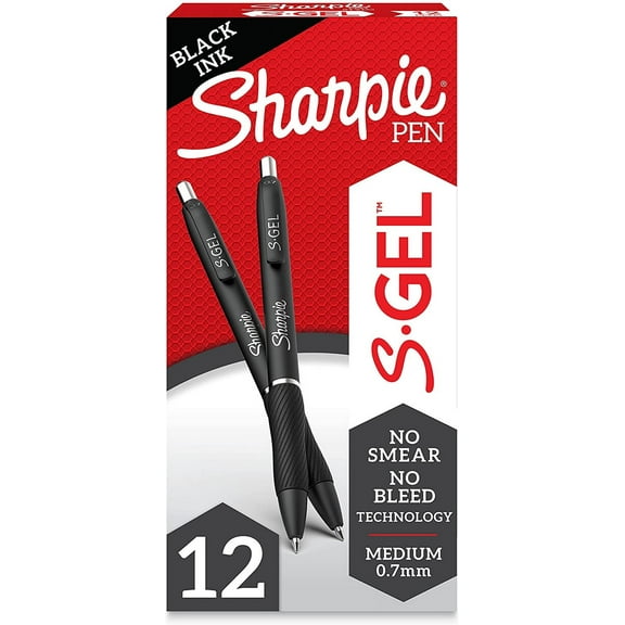 BASVWEB SHARPIE S-Gel, Gel Pens, Medium Point (0.7mm), Black Ink Gel Pen, 12 Count