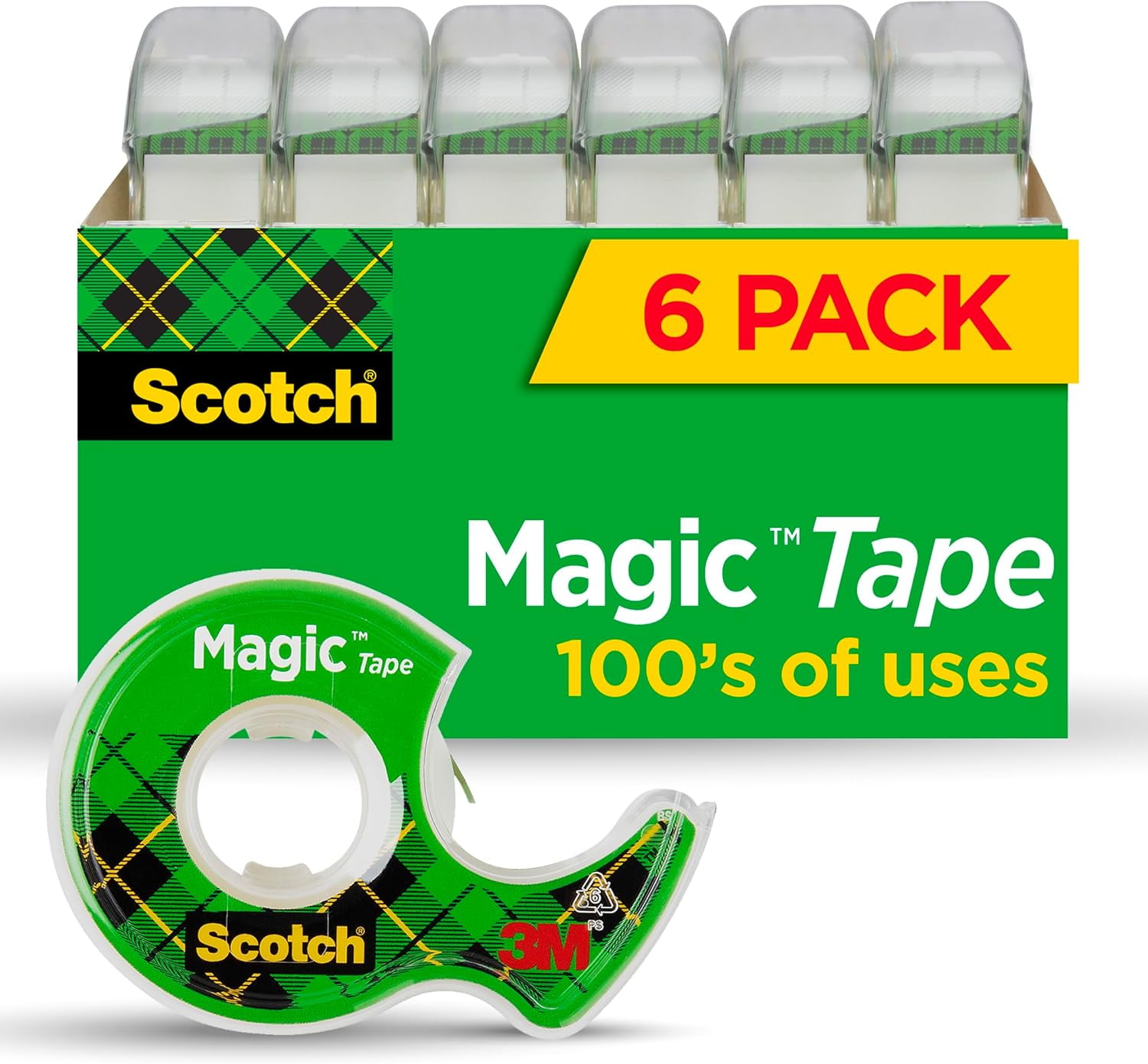 BASVWEB Scotch Magic Tape, Invisible, Home Office Supplies and Back to School Supplies for College and Classrooms, 6 Rolls with 6 Dispensers