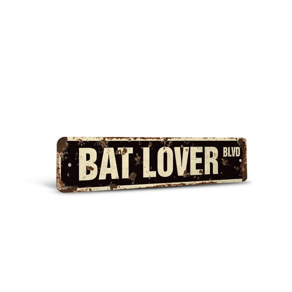 BAT LOVER Vintage Style Rustic Street Sign – Animal Fly Cave Dark Night Retro Decorative Wall Sign for Home, Bar, Garage, or Outdoor Use | 4" X 18" Plastic Road Sign
