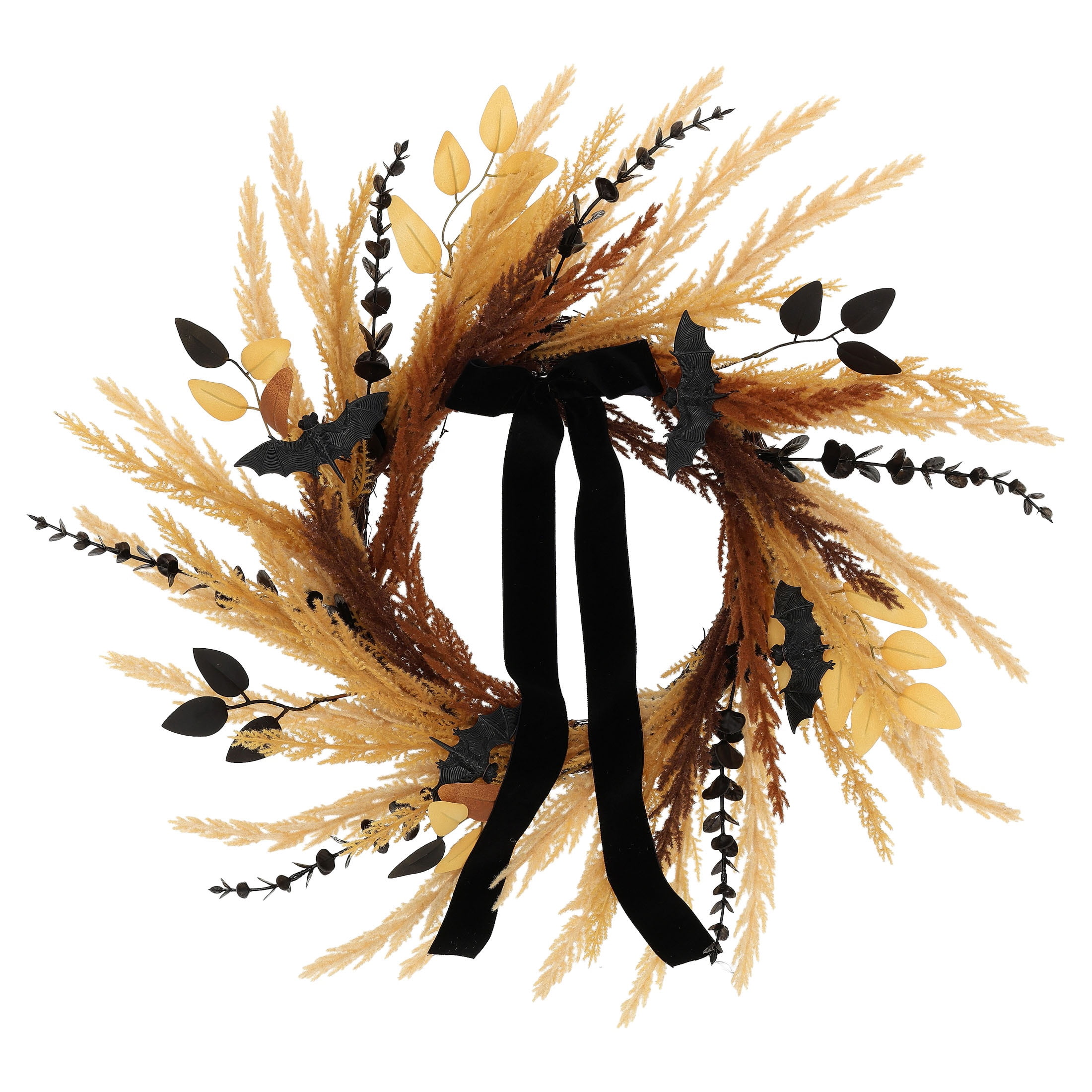 Wheat with Bats Wreath, Yellow and Black, 24", Halloween by Way To Celebrate