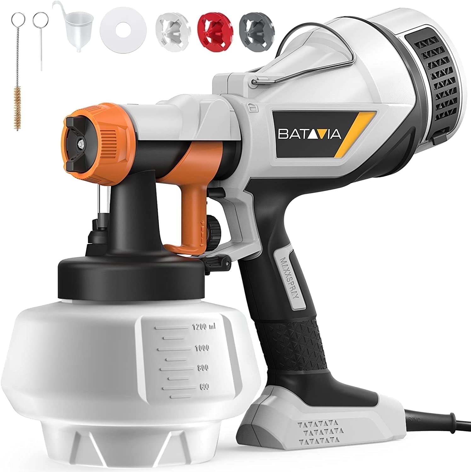BATAVIA BSG0140, 500W HVLP Paint Sprayer, 1200ml, 3 Patterns, 4 Nozzles, 3.12 lb