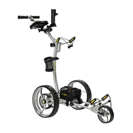 BATCADDY X8R Advanced Lithium 36-Hole Battery Powered Golf Push Cart with Remote, Dual Motor, 9-Speeds and Reverse, Cruise Control, Anti-Tip Wheel, and Downhill Control, Titanium Silver